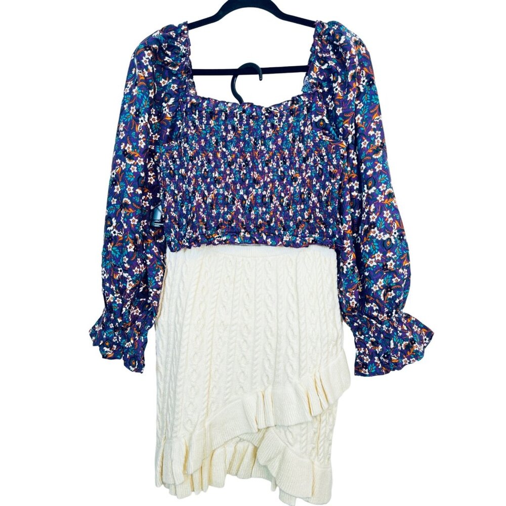 Band Of The Free Small Purple Floral Smocked Blouse  NWT